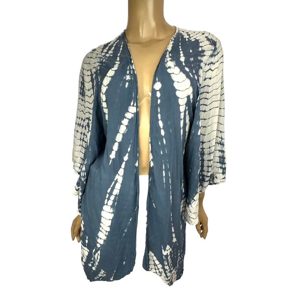 American Eagle Outfitters Sz L/XL Ruana Top Blue & White Asymmetric Hem Viscose